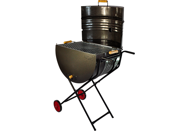 Churrasqueira Bafo Grill Peq. Cavalete com Rodas metade 200L